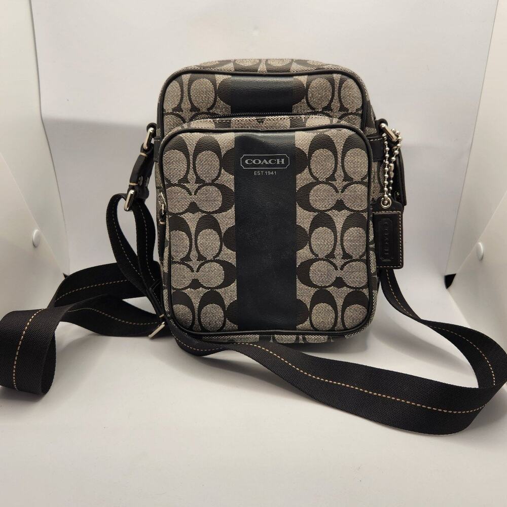 Coach Signature Canvas Crossbody Messenger Bag Style 70589 Brown Khaki
